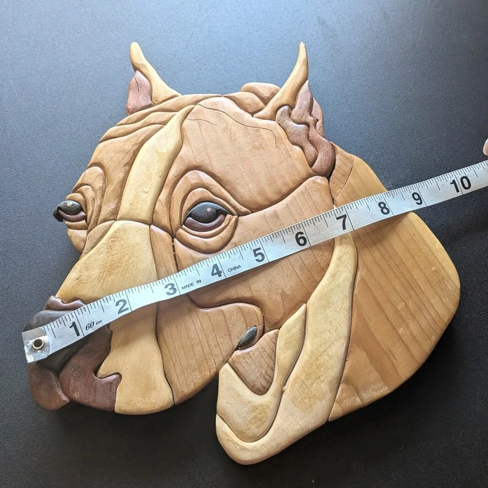 Pit Bull Terrier Intarsia Wood Wall Art Handmade 3D Dog Portrait Plaque 10
